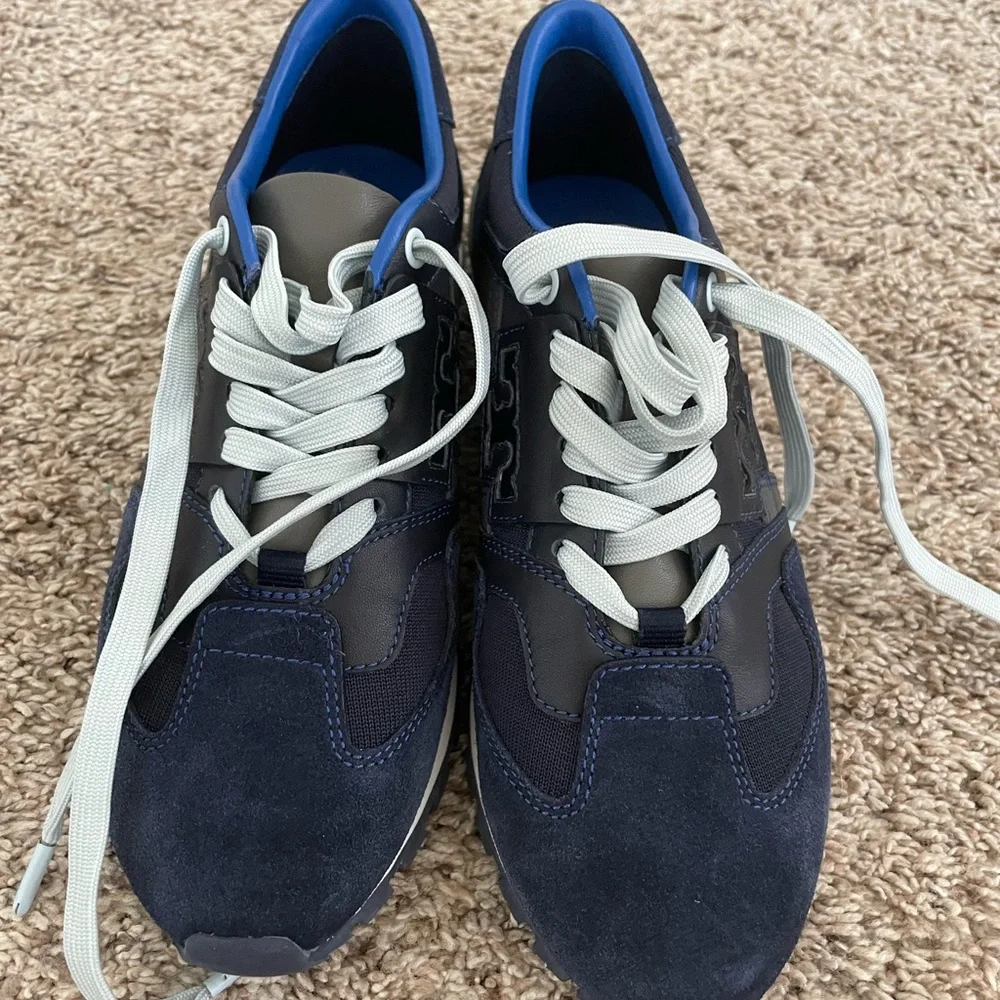 Tory Burch Tory Sport Blue Suede Trainers T Logo